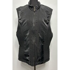 Descente Womens Insulated Full Zip Vest Black Smocked Sides D9-9662V Size 10